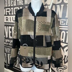 Vintage Patchwork Velvet Grandpacore Zip-Up Jacket